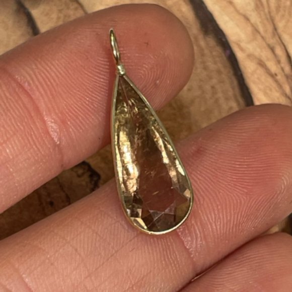 3.1CT Natural Light Olive Taupe Tourmaline Solid 14K Yellow Gold Pendant 24x10mm - Picture 4 of 6